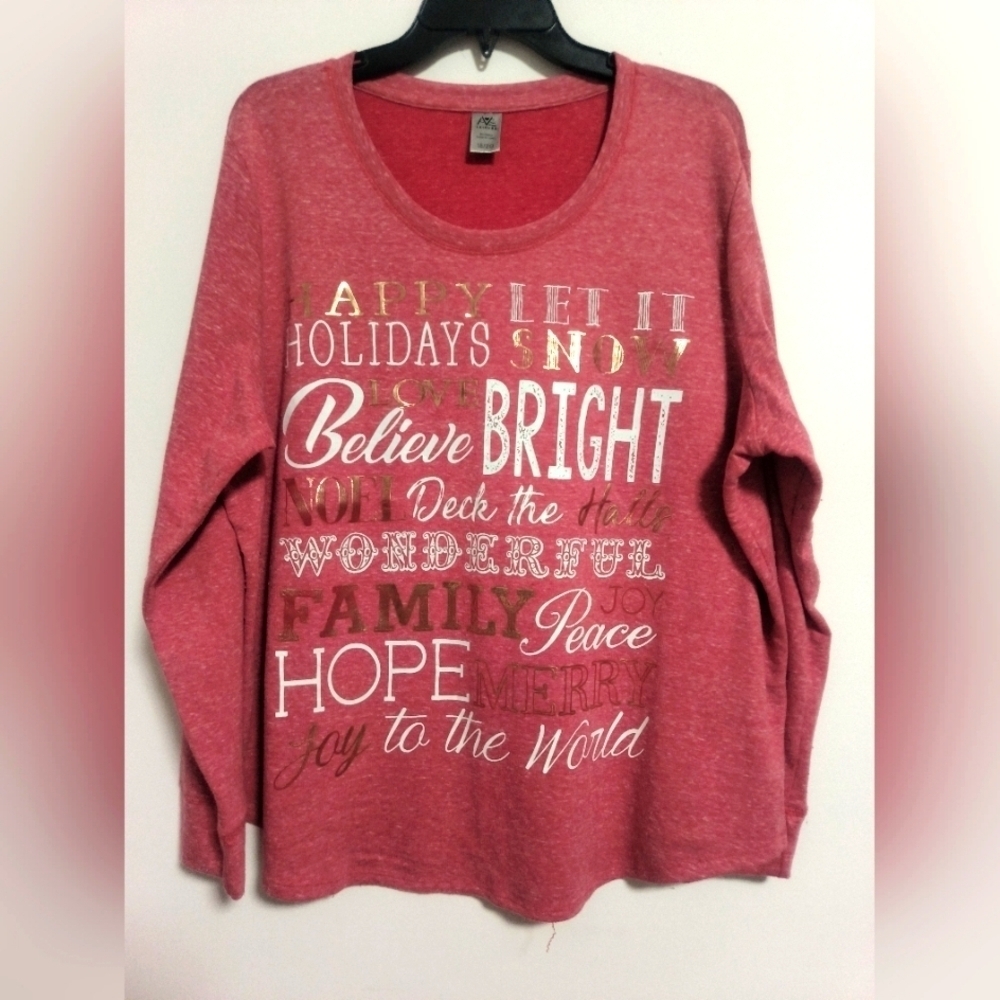 [5X$20] Holiday Season Glitter Lettering Red Top / Size 2X